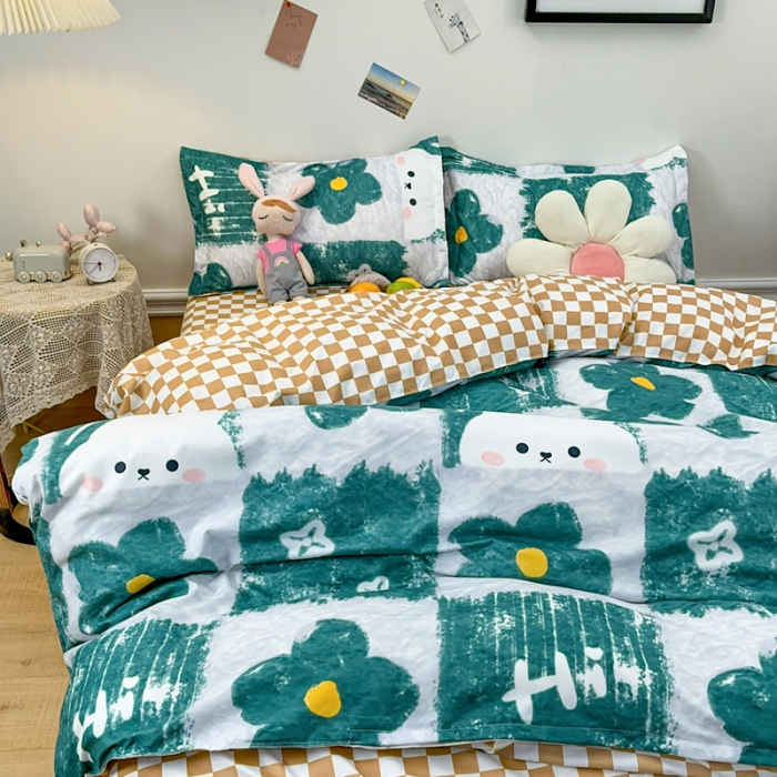 91家纺网 家纺一手货源 找家纺 乐居坊 2023新款芦荟棉四件套（3月新花型） 绿色心情