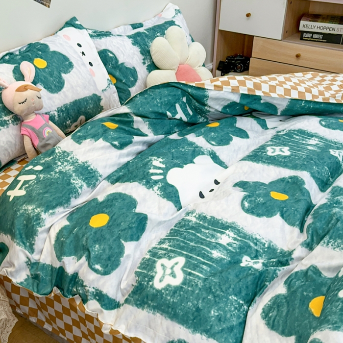 91家纺网 家纺一手货源 找家纺 乐居坊 2023新款芦荟棉四件套（3月新花型） 绿色心情