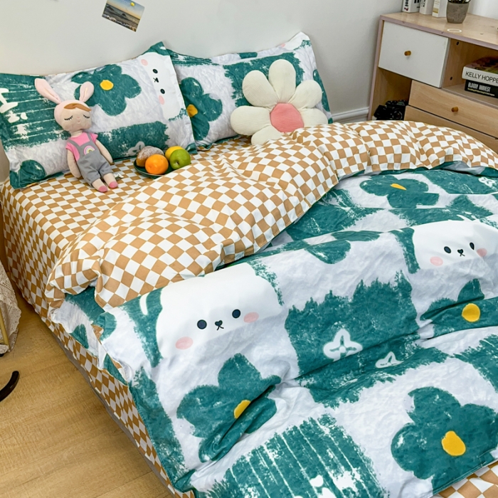 91家纺网 家纺一手货源 找家纺 乐居坊 2023新款芦荟棉四件套（3月新花型） 绿色心情