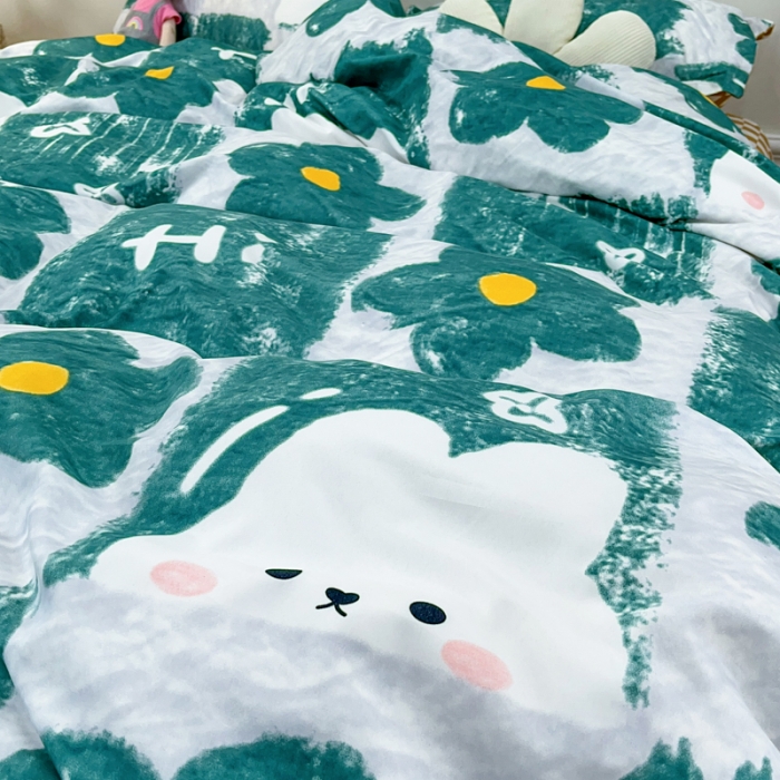 91家纺网 家纺一手货源 找家纺 乐居坊 2023新款芦荟棉四件套（3月新花型） 绿色心情