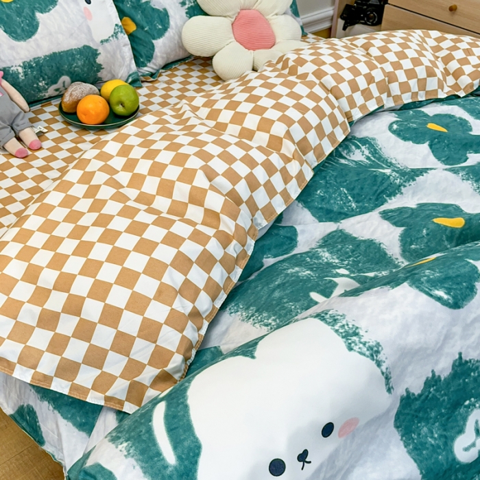 91家纺网 家纺一手货源 找家纺 乐居坊 2023新款芦荟棉四件套（3月新花型） 绿色心情