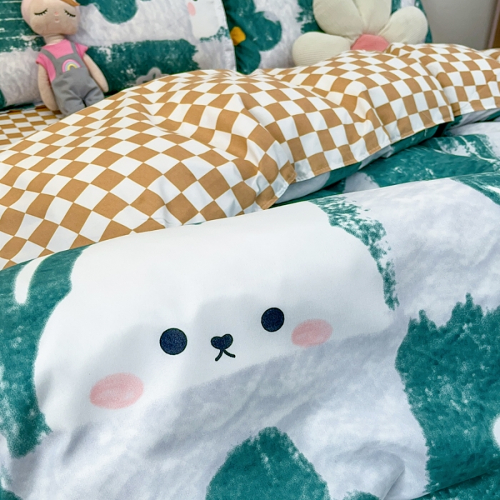 91家纺网 家纺一手货源 找家纺 乐居坊 2023新款芦荟棉四件套（3月新花型） 绿色心情