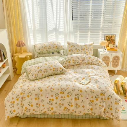 91家纺网 家纺一手货源 找家纺 卡巴伦 2023春夏新款全棉小清新ins小花四件套系列幸运小花