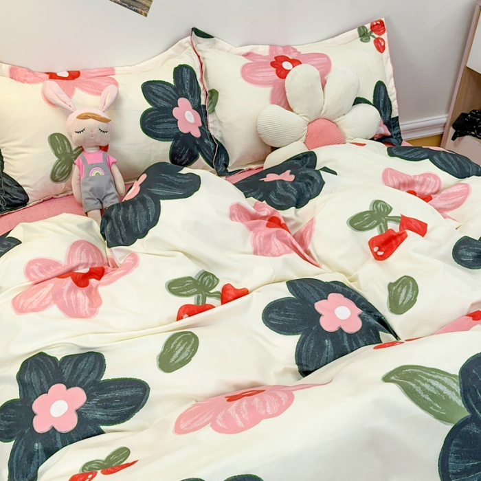 91家纺网 家纺一手货源 找家纺 乐居坊 2023新款芦荟棉四件套（3月新花型） 樱花细雨