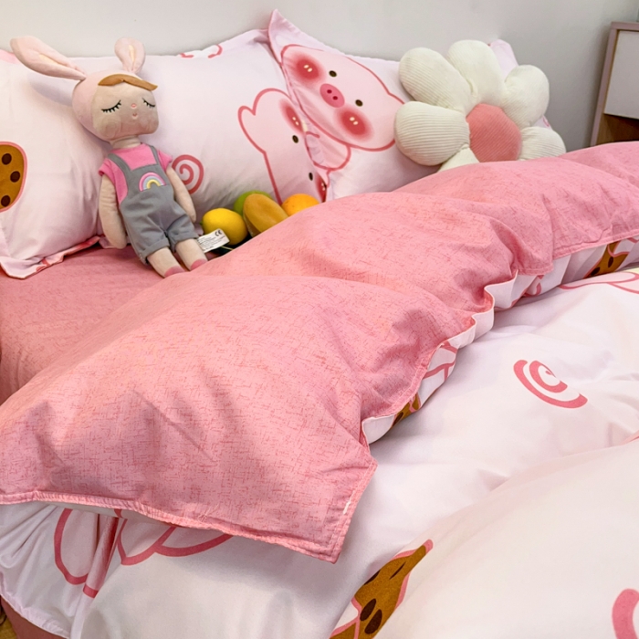 91家纺网 家纺一手货源 找家纺 乐居坊 2023新款芦荟棉四件套（3月新花型） 猪猪奶茶