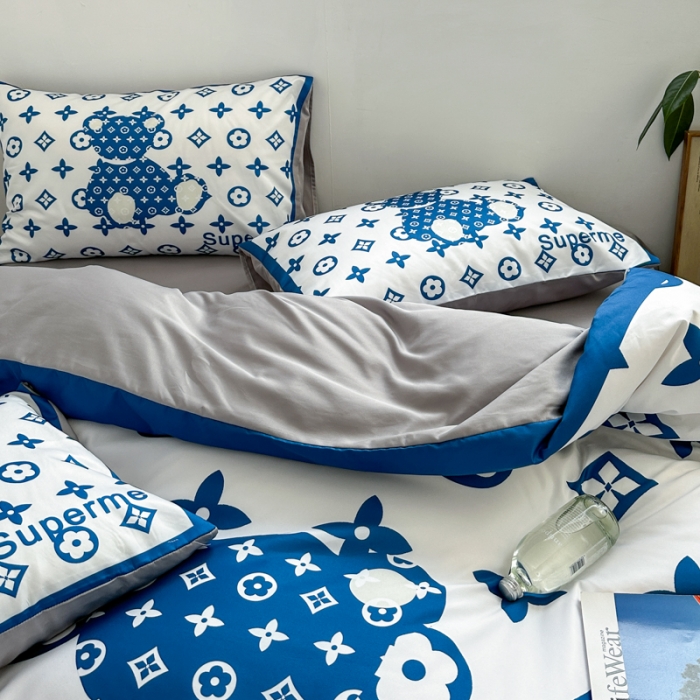 91家纺网 家纺一手货源 找家纺 摩卡 2024新款博主风水洗真丝四件套 公仔兰