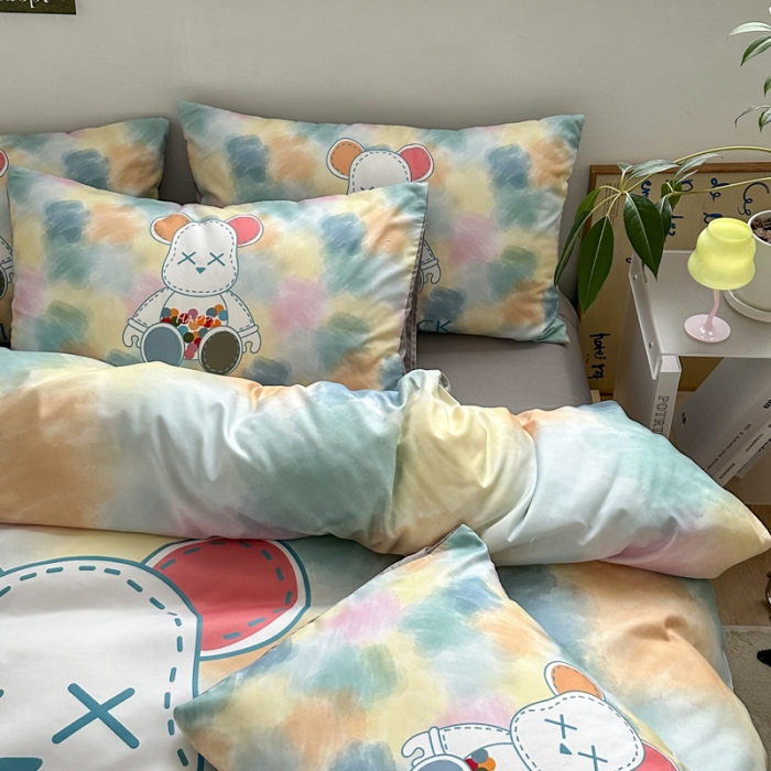 91家纺网 家纺一手货源 找家纺 摩卡 2024新款博主风水洗真丝四件套 七彩熊