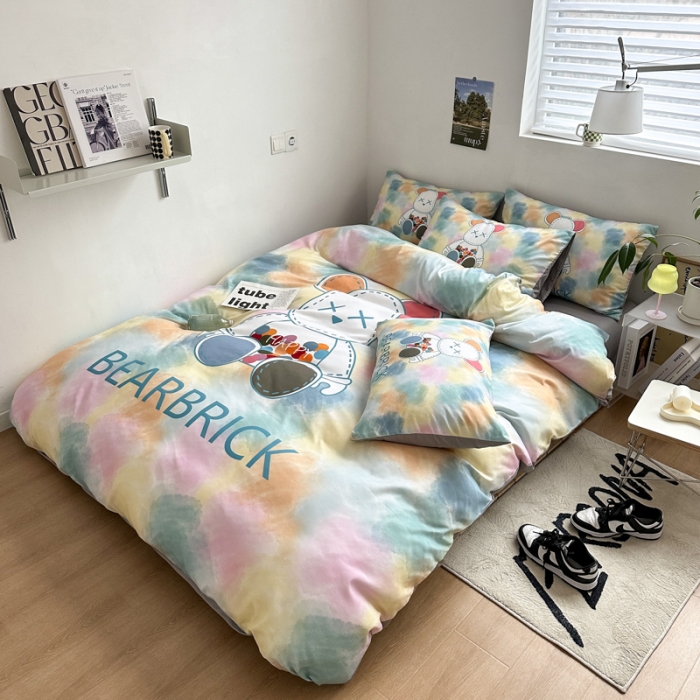 91家纺网 家纺一手货源 找家纺 摩卡 2024新款博主风水洗真丝四件套 七彩熊