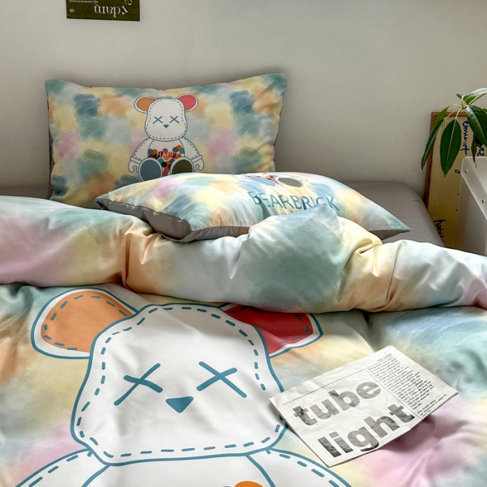 91家纺网 家纺一手货源 找家纺 摩卡 2024新款博主风水洗真丝四件套 七彩熊