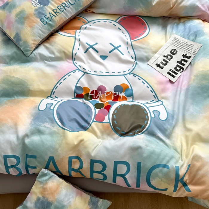 91家纺网 家纺一手货源 找家纺 摩卡 2024新款博主风水洗真丝四件套 七彩熊