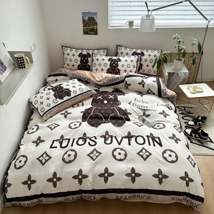 91家纺网 家纺一手货源 找家纺 摩卡 2024新款博主风水洗真丝四件套 熊仔咖