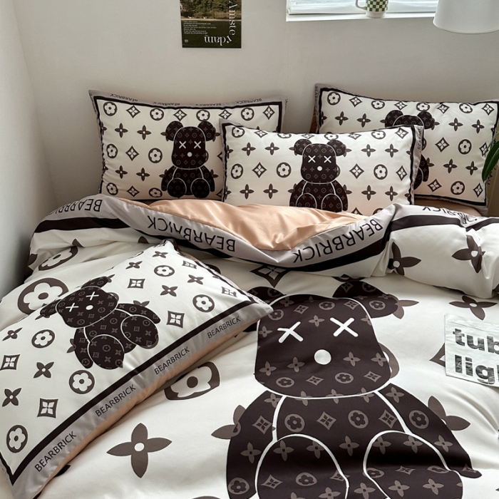 91家纺网 家纺一手货源 找家纺 摩卡 2024新款博主风水洗真丝四件套 熊仔咖