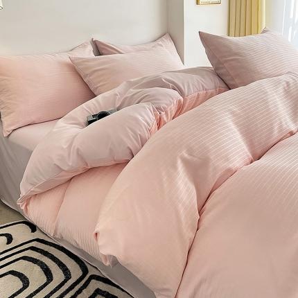 N先生  2024新款小方格提花水洗棉四件套 玫瑰粉