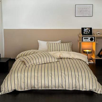 91家纺网 家纺一手货源 找家纺 （总）ROZ home 蕊姿家居2023新款长绒棉50条纹款四件套