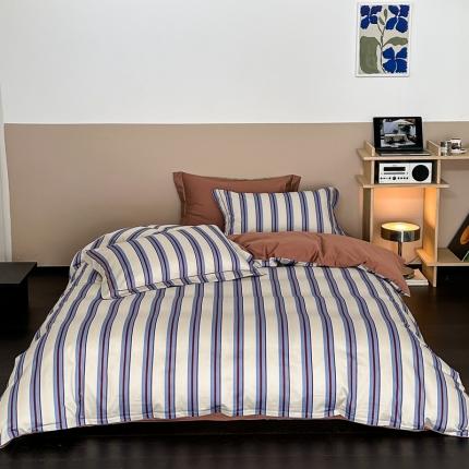 91家纺网 家纺一手货源 找家纺 （总）ROZ home 蕊姿家居2023新款长绒棉50条纹款四件套