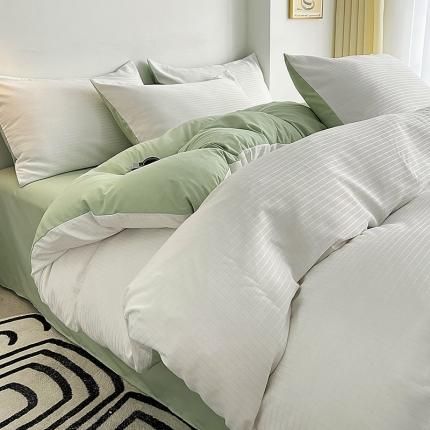 N先生  2024新款小方格提花水洗棉四件套 抹茶绿