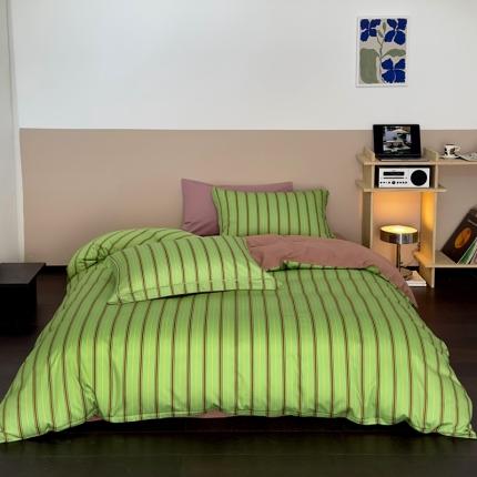 ROZ home 蕊姿家居2023新款长绒棉50条纹款四件套 棕绿