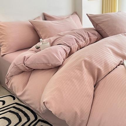 91家纺网 家纺一手货源 找家纺 N先生  2024新款小方格提花水洗棉四件套 浅豆沙