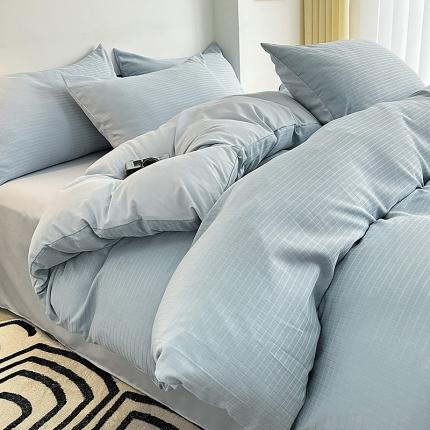 91家纺网 家纺一手货源 找家纺 N先生  2024新款小方格提花水洗棉四件套 浅蓝