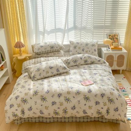 91家纺网 家纺一手货源 找家纺 卡巴伦 2023春夏新款全棉小清新ins小花四件套系列紫小花