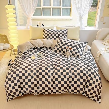 91家纺网 家纺一手货源 找家纺 田野 2023新款13372全棉四件套 黑米格