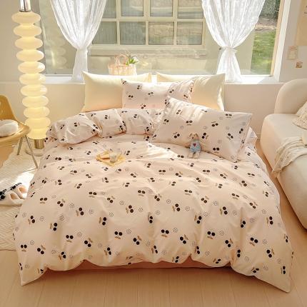 91家纺网 家纺一手货源 找家纺 田野 2023新款13372全棉四件套 樱桃-咖