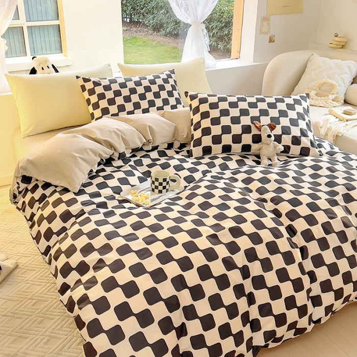 91家纺网 家纺一手货源 找家纺 田野 2023新款13372全棉四件套 黑米格