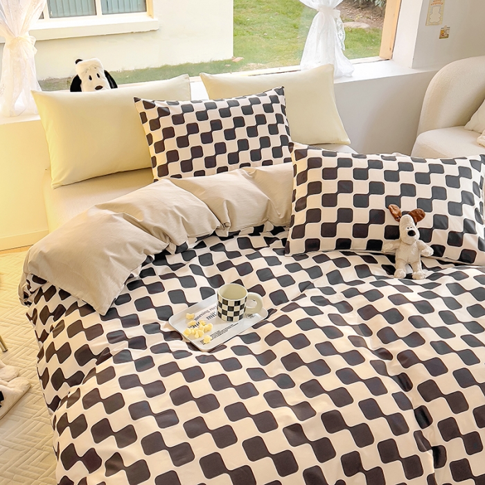 91家纺网 家纺一手货源 找家纺 田野 2023新款13372全棉四件套 黑米格