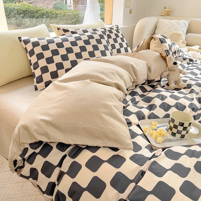 91家纺网 家纺一手货源 找家纺 田野 2023新款13372全棉四件套 黑米格