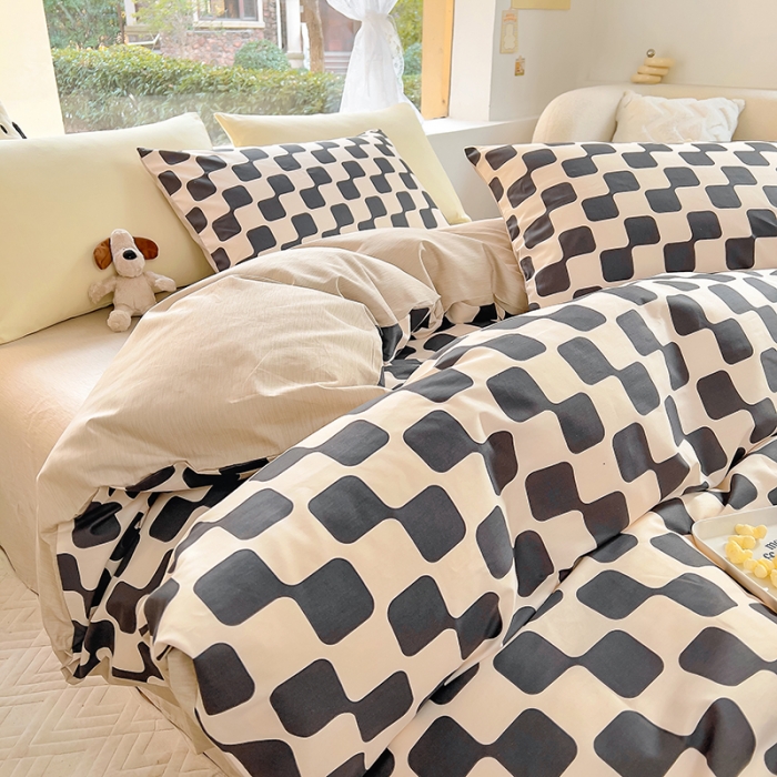 91家纺网 家纺一手货源 找家纺 田野 2023新款13372全棉四件套 黑米格