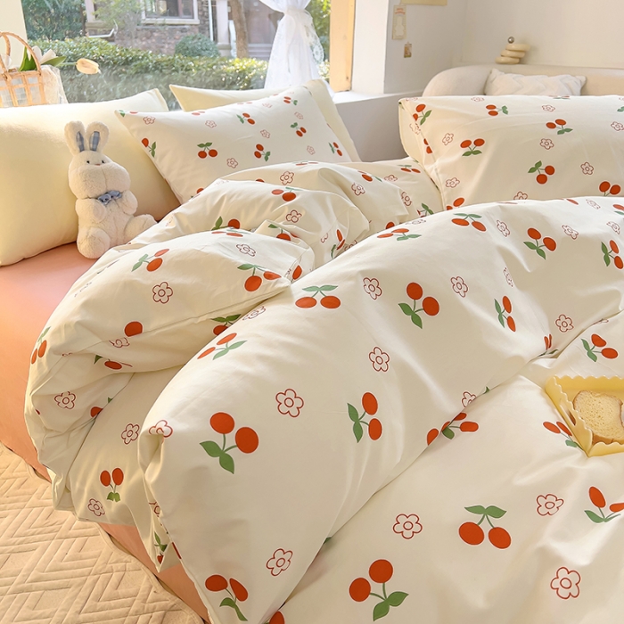 91家纺网 家纺一手货源 找家纺 田野 2023新款13372全棉四件套 樱桃-粉