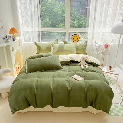 91家纺网 家纺一手货源 找家纺 静家居 2024A类三层纱提花莫迪系列全棉四件套 莫迪-浅绿