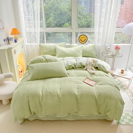 91家纺网 家纺一手货源 找家纺 静家居 2024A类三层纱提花莫迪系列全棉四件套 莫迪-浅绿