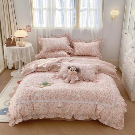 91家纺网 家纺一手货源 找家纺 眠屿 2023春夏新款全棉蕾丝对角花边四件套 遇见浪漫