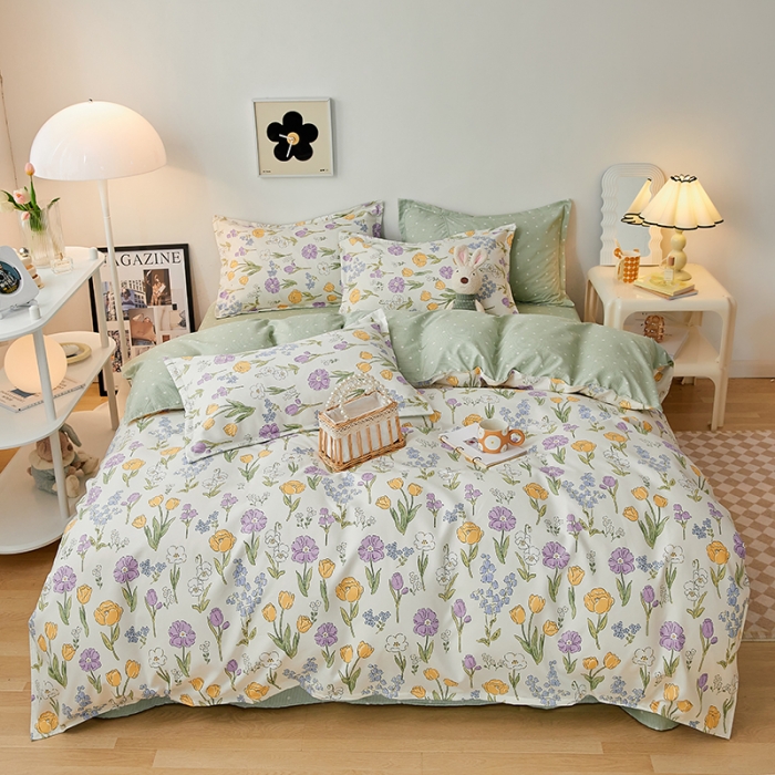 91家纺网 家纺一手货源 找家纺 世爵 2023新款加厚磨毛印花四件套 朵朵花开