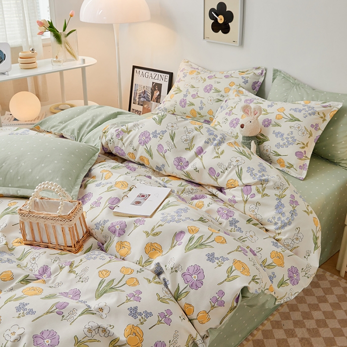 91家纺网 家纺一手货源 找家纺 世爵 2023新款加厚磨毛印花四件套 朵朵花开