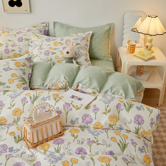 91家纺网 家纺一手货源 找家纺 世爵 2023新款加厚磨毛印花四件套 朵朵花开