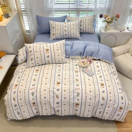 晨希2023年新款全棉花卉印花简约款多规格四件套 草莓园