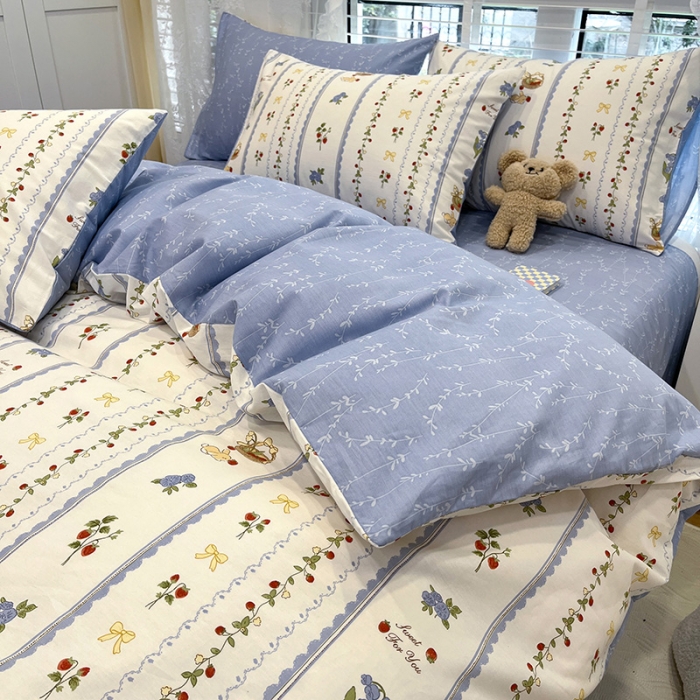 91家纺网 家纺一手货源 找家纺 晨希2023年新款全棉花卉印花简约款多规格四件套 草莓园