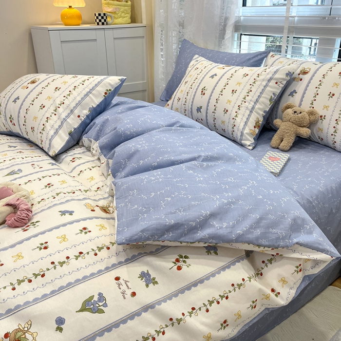 91家纺网 家纺一手货源 找家纺 晨希2023年新款全棉花卉印花简约款多规格四件套 草莓园