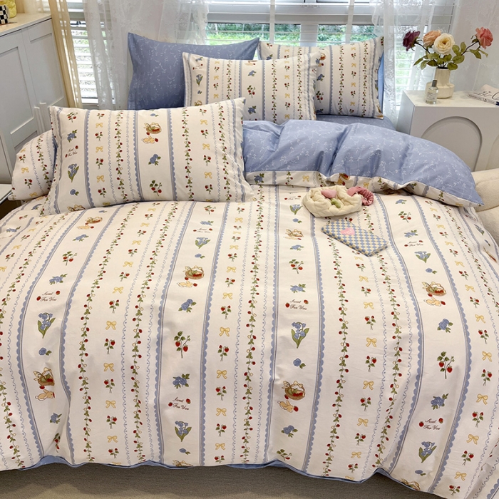 91家纺网 家纺一手货源 找家纺 晨希2023年新款全棉花卉印花简约款多规格四件套 草莓园