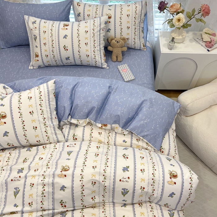 91家纺网 家纺一手货源 找家纺 晨希2023年新款全棉花卉印花简约款多规格四件套 草莓园