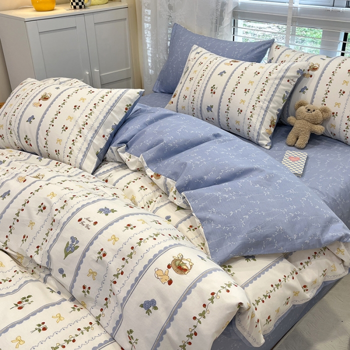 91家纺网 家纺一手货源 找家纺 晨希2023年新款全棉花卉印花简约款多规格四件套 草莓园