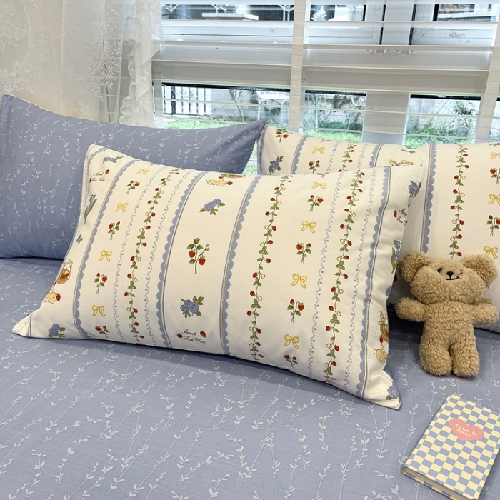 91家纺网 家纺一手货源 找家纺 晨希2023年新款全棉花卉印花简约款多规格四件套 草莓园