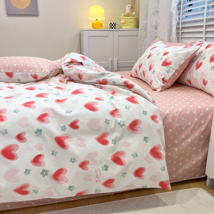 91家纺网 家纺一手货源 找家纺 晨希2023年新款全棉花卉印花简约款多规格四件套 梦幻爱心