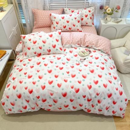 晨希2023年新款全棉花卉印花简约款多规格四件套 梦幻爱心