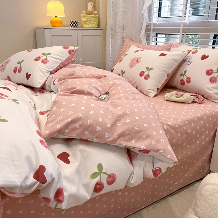 91家纺网 家纺一手货源 找家纺 晨希2023年新款全棉花卉印花简约款多规格四件套 樱桃兔