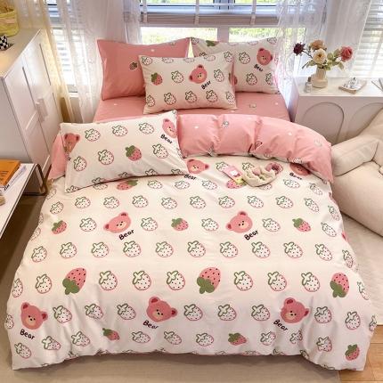 91家纺网 家纺一手货源 找家纺 晨希2023年新款全棉卡通印花简约款多规格四件套  草莓熊