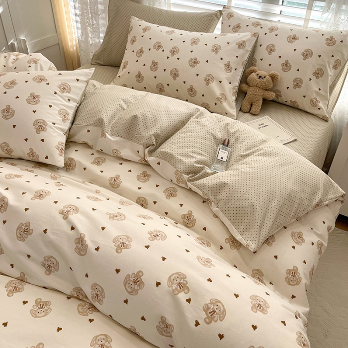 91家纺网 家纺一手货源 找家纺 晨希2023年新款全棉卡通印花简约款多规格四件套  绒兔