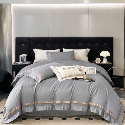 91家纺网 家纺一手货源 找家纺 【60支长绒棉四件套】全棉纯棉床单被套纯色简约澳棉床笠款刺绣床上用品